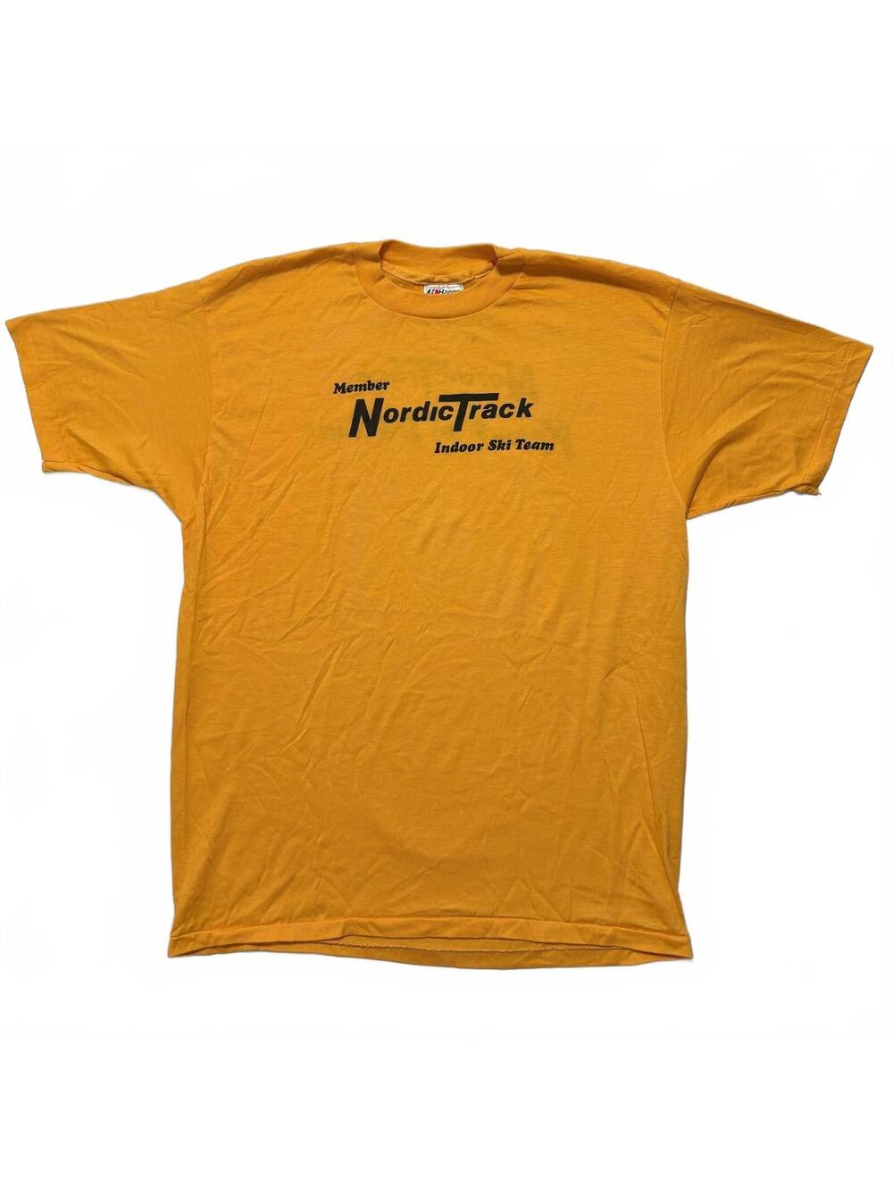 VTG 80's NordicTrack Indoor Ski Team 50/50 Paper Thin T-Shirt Men's L Yellow